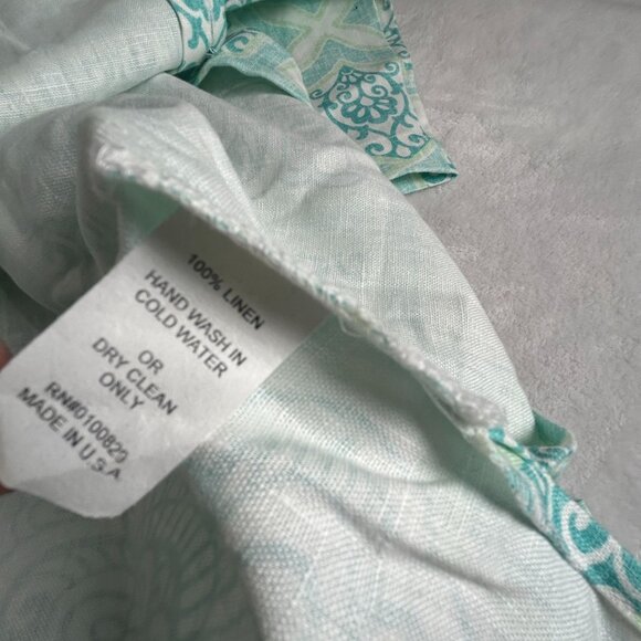 Connie Roberson Turquoise & White Floral Linen Button-Down Tunic Top Small - Picture 5 of 11